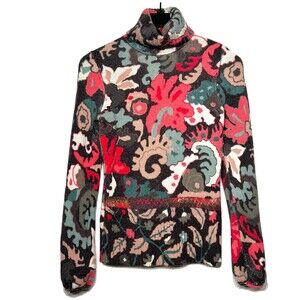 KENZO Floral Printed High neck Knit Wool Sweater Size M